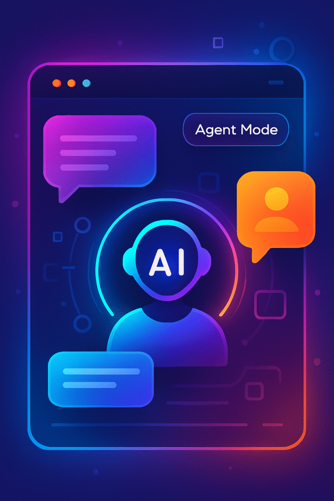 Ilustración abstracta de interfaz de chat con modo agente AI
