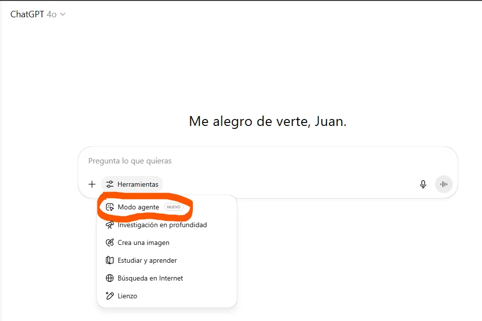 acceder modo agente chatgpt 4