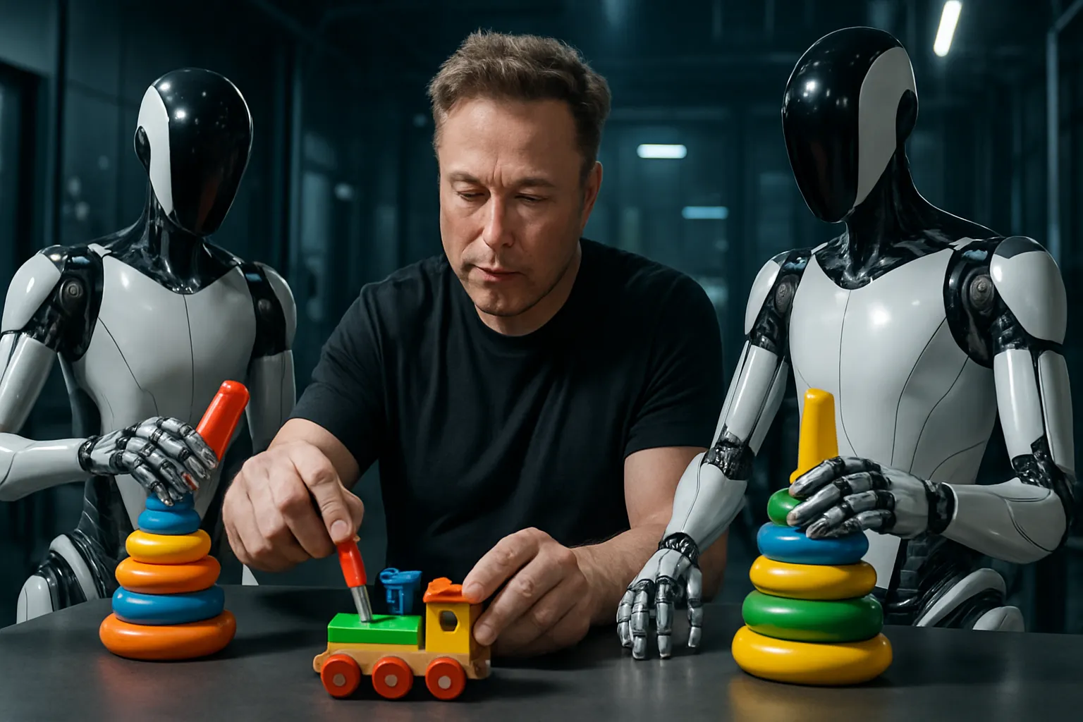 Elon Musk está entrenando a sus robots humanoides, jugando con juguetes de niños
