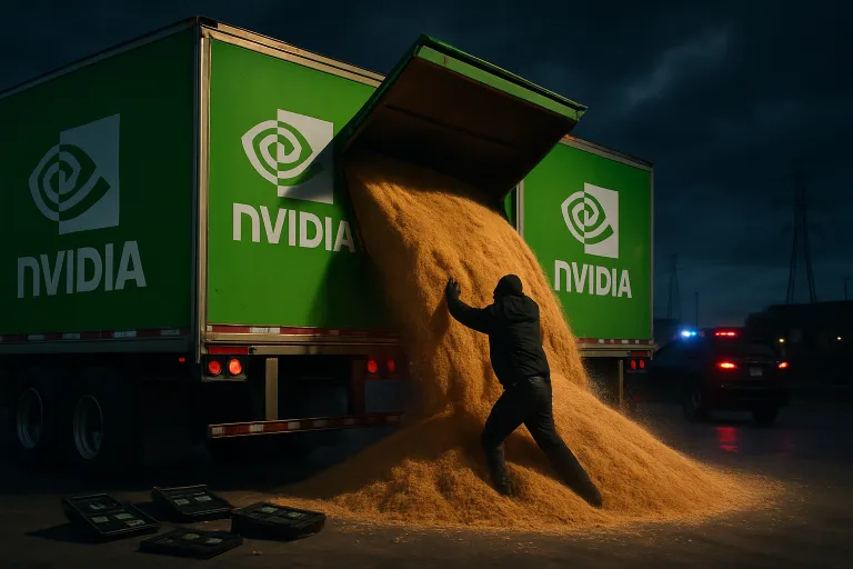 Roban dos remolques con el logo de NVIDIA buscando chips y encuentran 18 toneladas de arena